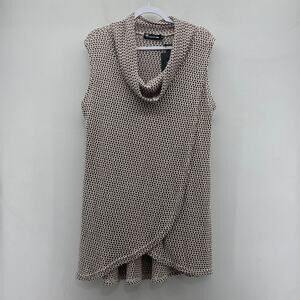Creation Sleeveless Wrap Tunic Top Womens XL Brown White Crochet Cowl Neck‎